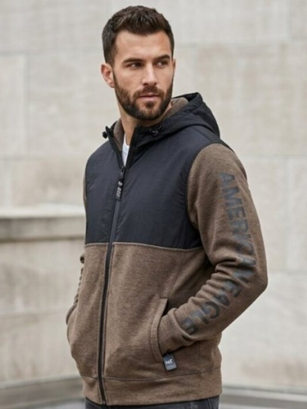 American Eagle Men's Active Flex Color-Block Zip-Up Jacket with Hood